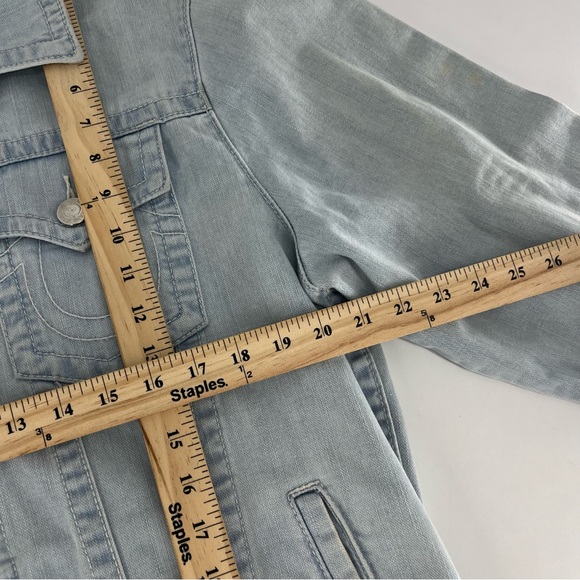 True Religion Denim Jacket Mens XL Blue Light Wash Trucker Hip Hop Y2K Flap Jean - Picture 7 of 11